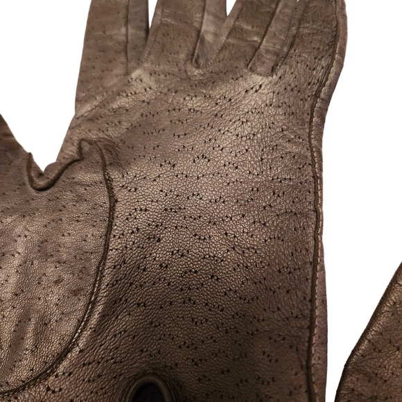 Vintage Van Raalte Dark Gray Leather Table Cut Gloves - Picture 6 of 8